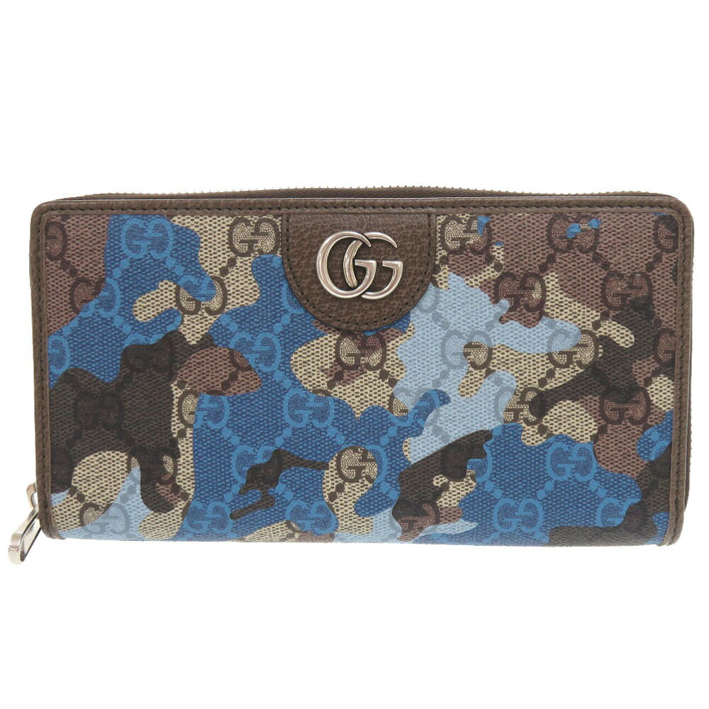 新品同様 グッチ GG カモフラージュ柄 834694 ブルー ベージュ ラウンドファスナー 長財布 1084【中古】GUCCI