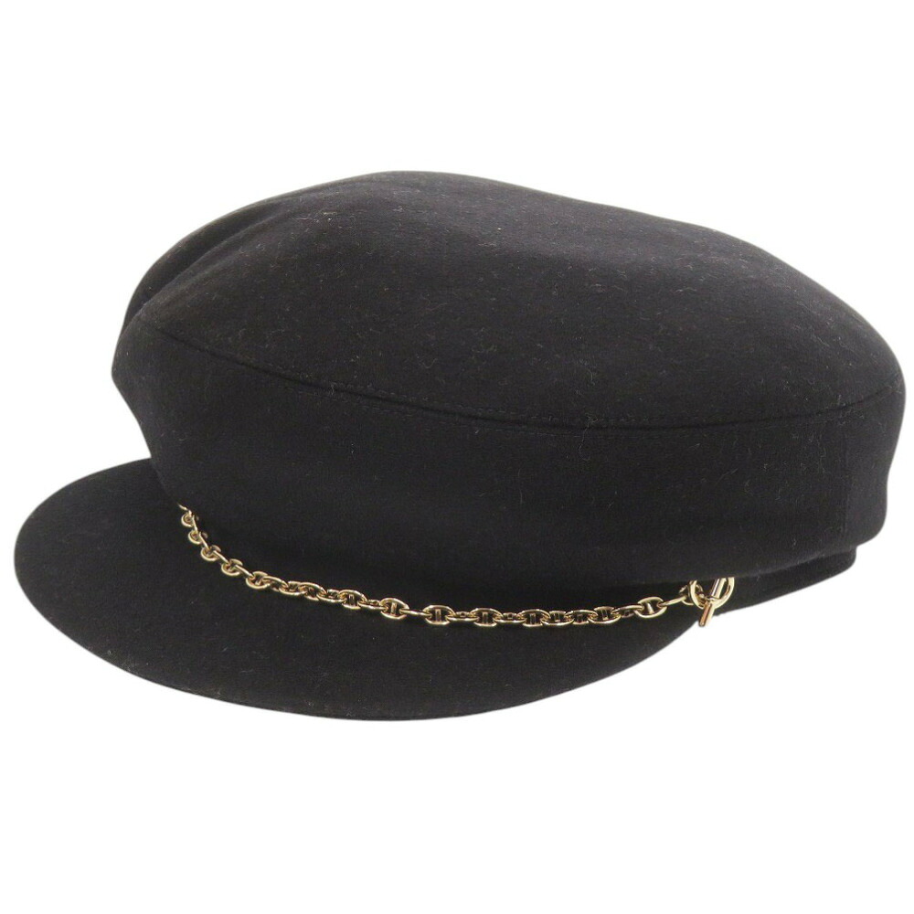 美品 エルメス ベルイル シェーヌダンクル カシミヤ/コットン ブラック キャスケット 帽子 黒 1808【中古】HERMES