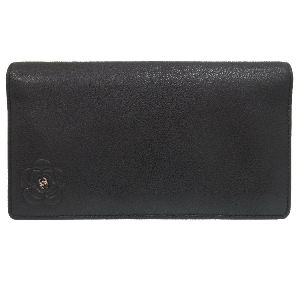 美品 シャネル カメリア 13番台 なめし革 黒いこと ココマーク 長紙入れ  黒 1938【中古】CHANEL