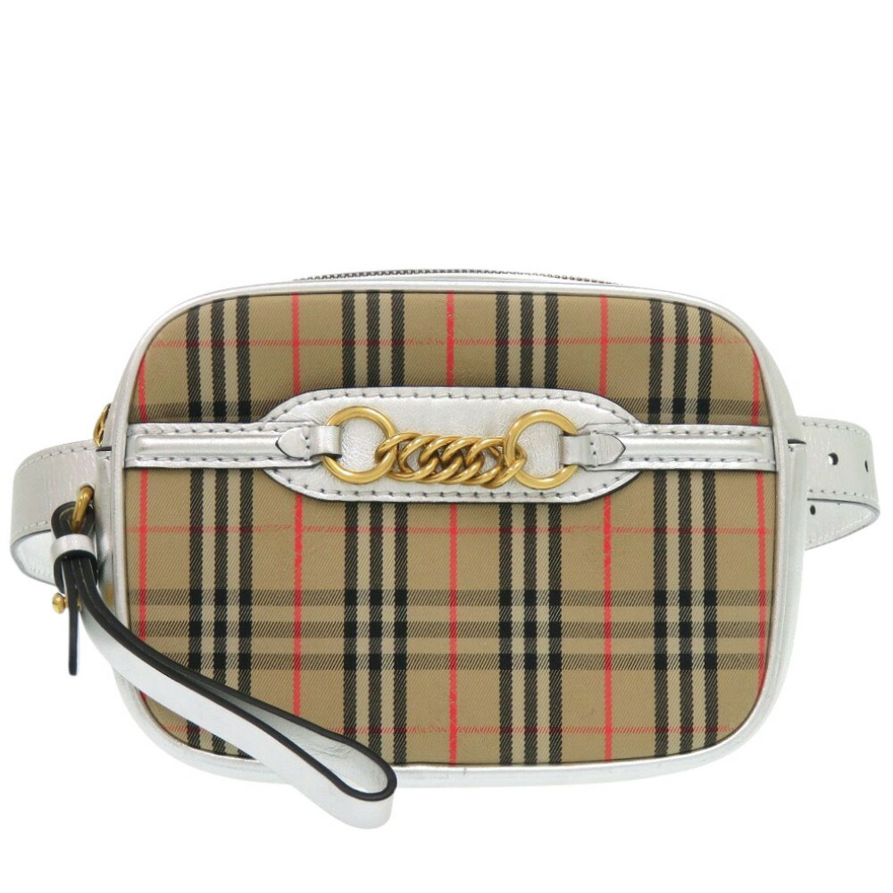 美品 バーバリー 1983チェック ウエストバッグ コットン ベージュ シルバー ボディバッグ 1716【中古】BURBERRY
