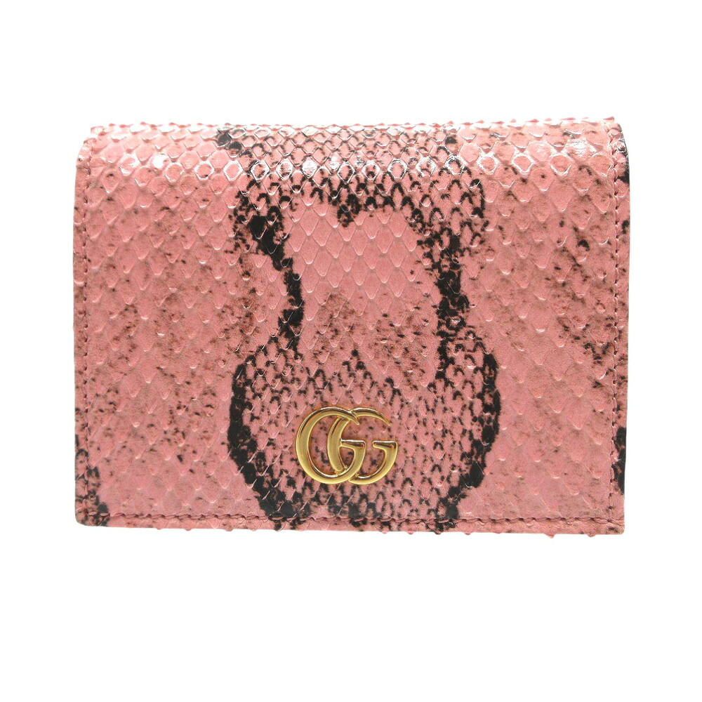 未使用 グッチ GGマーモント コンパクトウォレット 456126 パイソン ピンク 二つ折り財布 0584 【中古】 GUCCI|LIFE TIME店