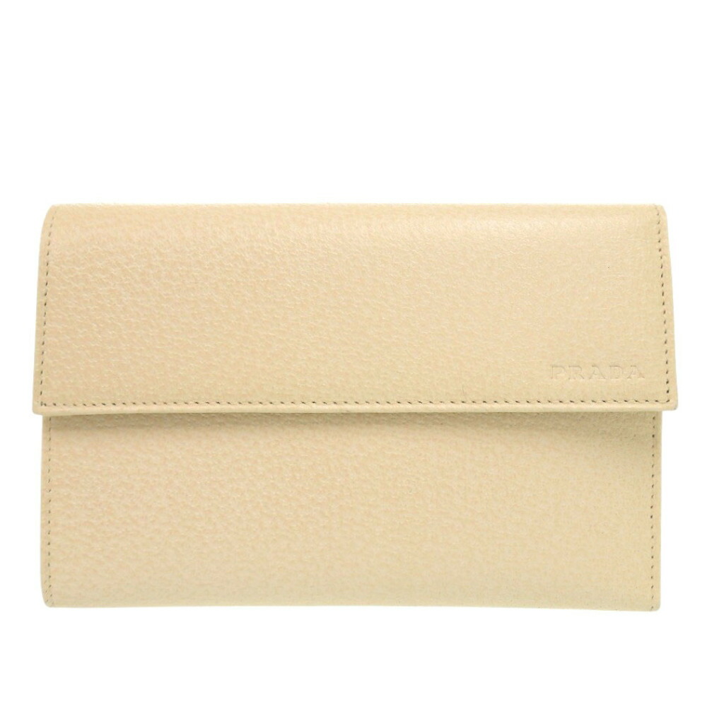 プラダ 1M0510 なめし革 corda ベージュ 三つ折り紙入れ 0431【中古】PRADA