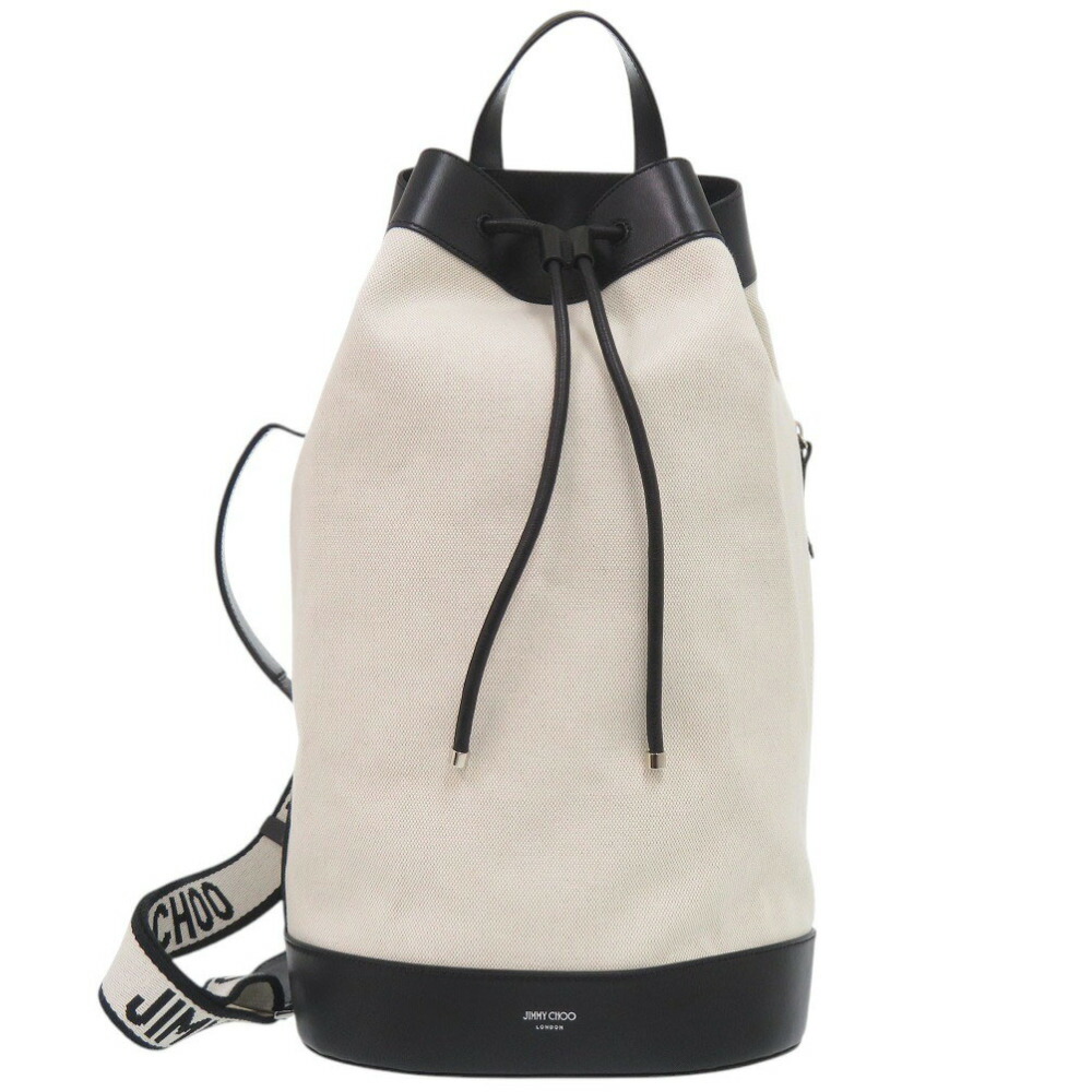 美品 ジミーチュウ EVAN 帆布/なめし革 白いこと うしろ側風呂敷き包み ショルダーバッグ 白 0447【中古】JIMMY CHOO