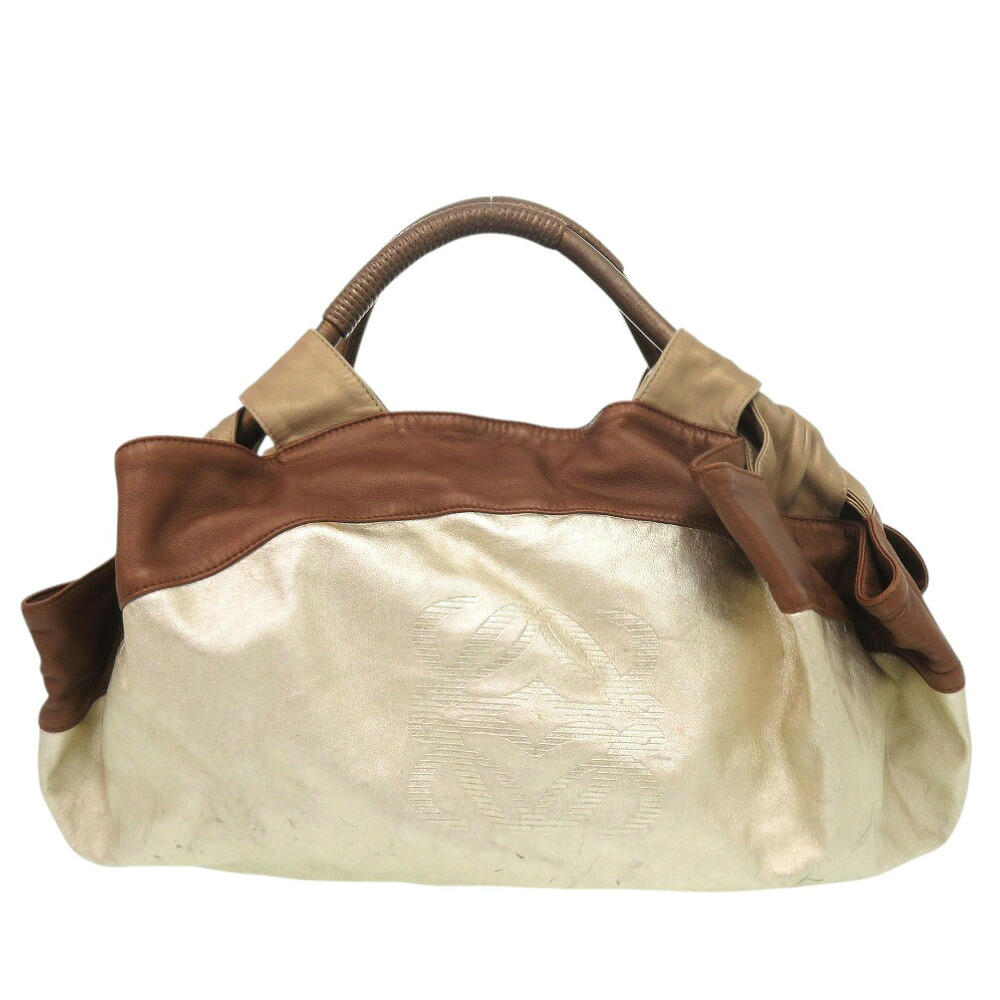 ロエベ ナッパアイレ レザー ゴールド ブラウン ハンドバッグ 0506【中古】LOEWE｜ＬＩＦＥ ＴＩＭＥ店