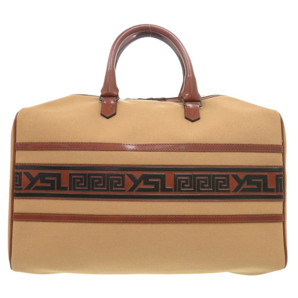 美品 前日 サンローラン ヴィンテージ ロゴタイプ 帆布 なめし革 赤銅色 ボストンバッグ 0651【中古】YVES SAINT LAURENT