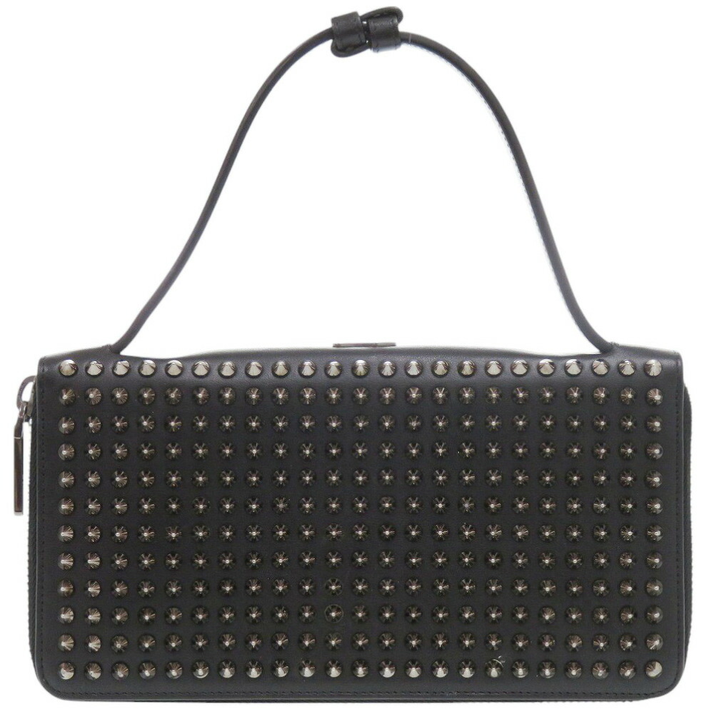 クリスチャンルブタン ラウンドジッパー スタッズ PANETTONE SPIKES XL 3175209 なめし革 黒いこと 長紙入れ 黒 0238【中古】Christian Louboutin