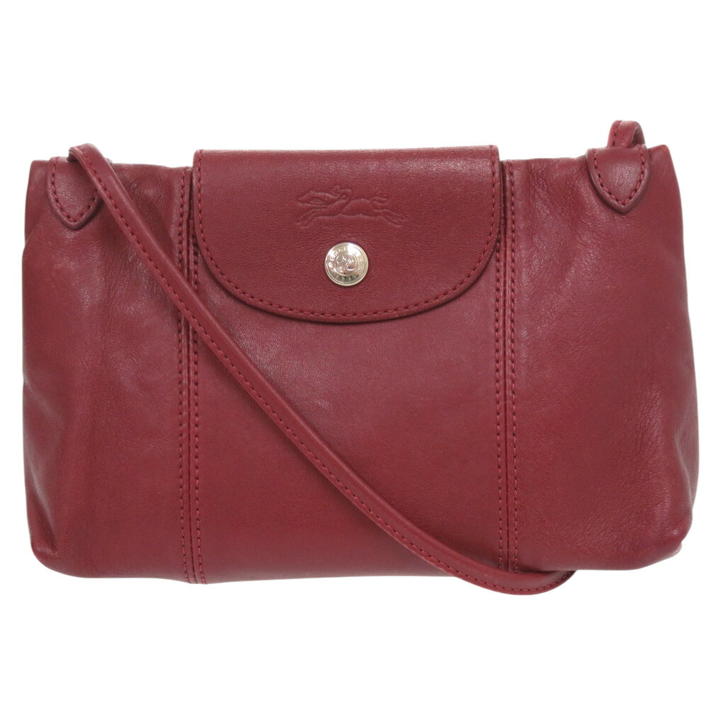 美品 ロンシャン ル プリアージュ なめし革 ショルダーバッグ ボルドーワイン 0518【中古】Longchamp