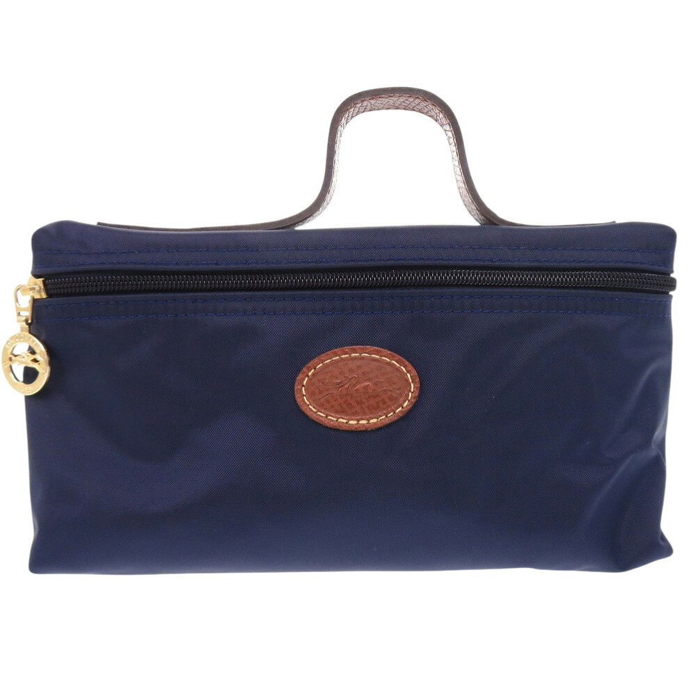 美品 ロンシャン ル プリアージュ ナイロン なめし革 合切袋  米国海軍 赤銅色 0638【中古】Longchamp