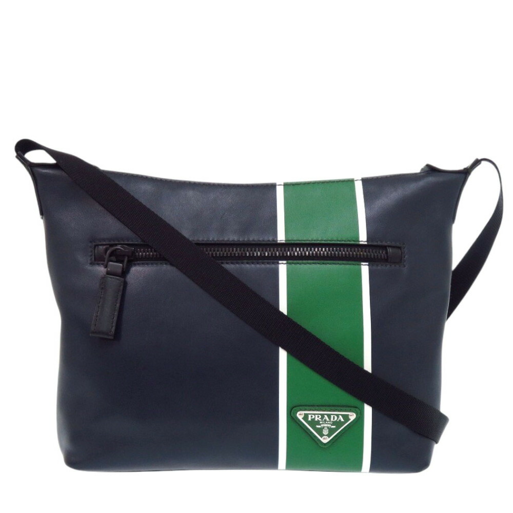 プラダ なめし革 ３角形ロゴタイプ 米国海軍 緑であること ショルダーバッグ 1470【中古】PRADA