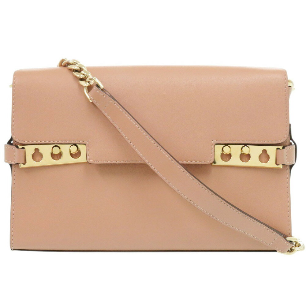 美品 デル洋弓 タンペート なめし革 ベージュ チェーン店ショルダーバッグ 0156【中古】DELVAUX
