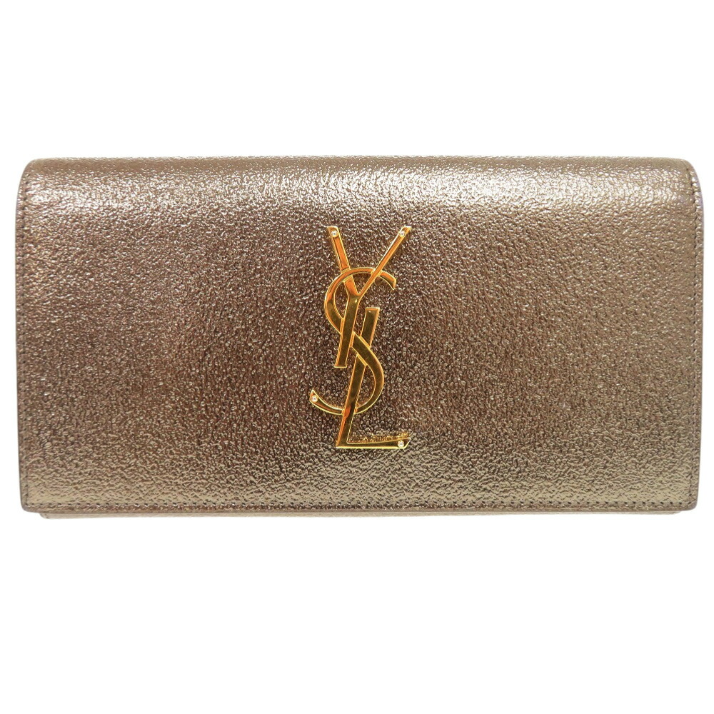 美品 サンローランパリ ロゴタイプ メタリック GBL372266 0716 長紙入れ なめし革 ゴールド 0493【中古】SAINT LAURENT PARIS