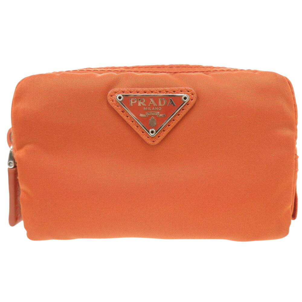 美品 プラダ ヴェラ 1N0339 ナイロン オレンジ色 合切袋 1687 PRADA