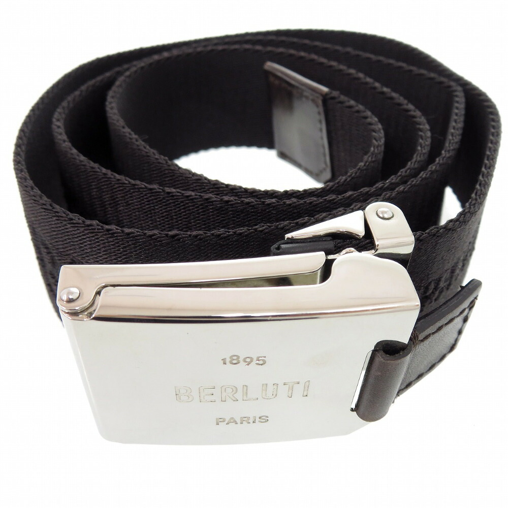 美品 ベルルッティ ラチェット式 帆布 なめし革 黒いこと 胴締め 黒 1958【中古】BERLUTI メンズ