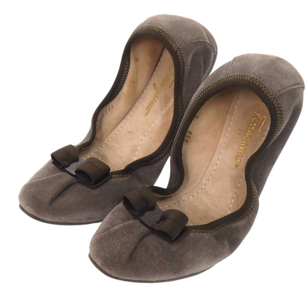 美品 サルヴァトーレフェラガモ バレーシューズ MY JOY シュロの葉 スウェード 赤銅色 0942【中古】Salvatore Ferragamo