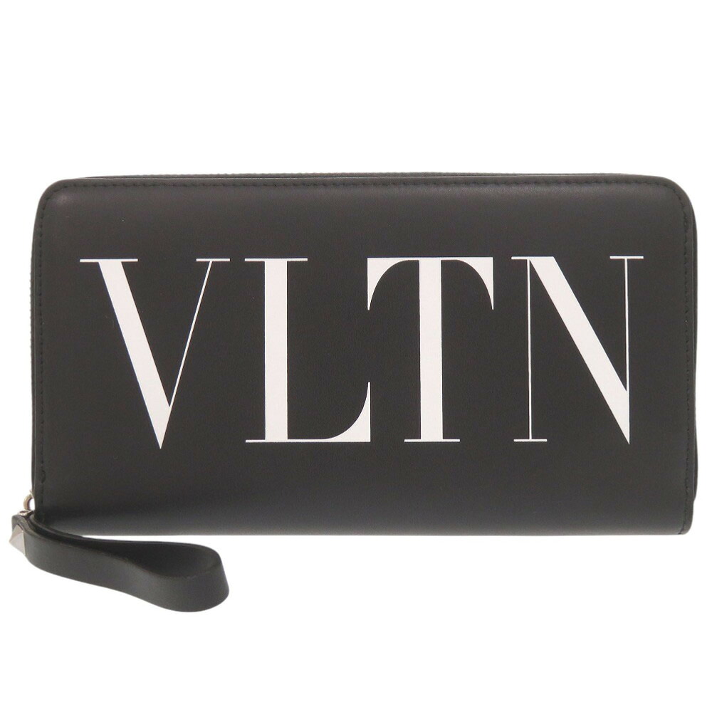 新品負けず劣らず ヴァレンティノ ガラヴァーニ VLTNロゴタイプ なめし革 黒いこと ラウンドチャック 長札入れ 黒 0927【中古】Valentino Garavani