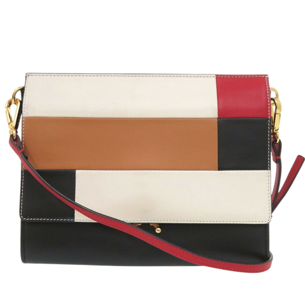 マルニ TRUNK ブート なめし革 黒いこと 赤いこと 2way クラッチペダル 黒 ショルダーバッグ 0442【中古】MARNI