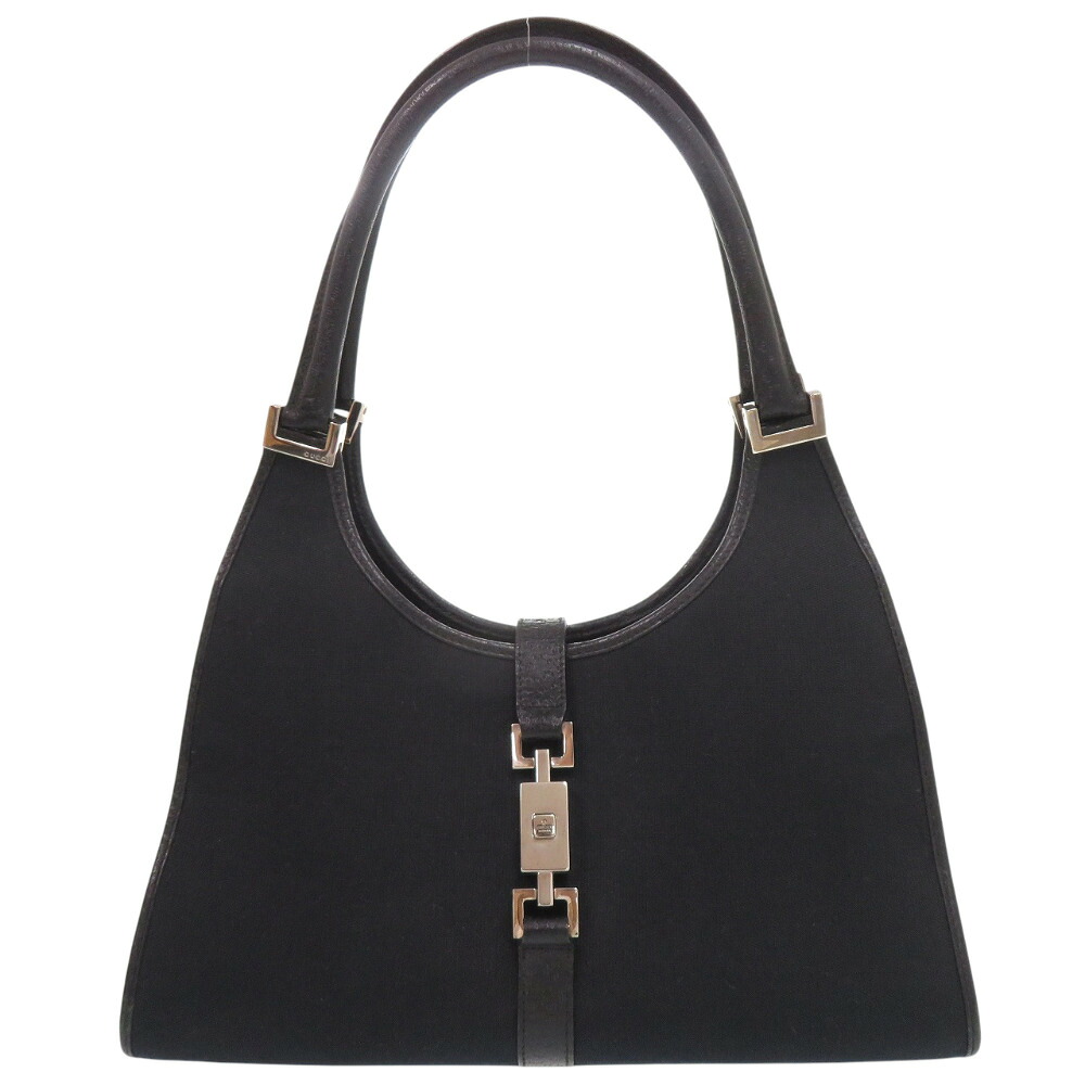 美品 グッチ ジャッキー 綿織物帆布 なめし革 黒いこと ショルダーバッグ 黒 0603【中古】GUCCI