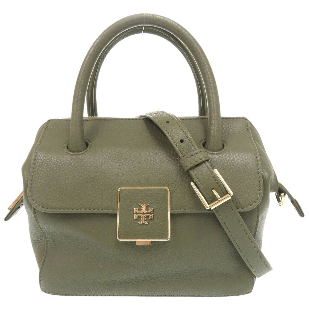 美品 トリーバーチ ロゴタイプ なめし革 緑であること 2WAY ハンドバック ショルダーバッグ 0513【中古】Tory Burch