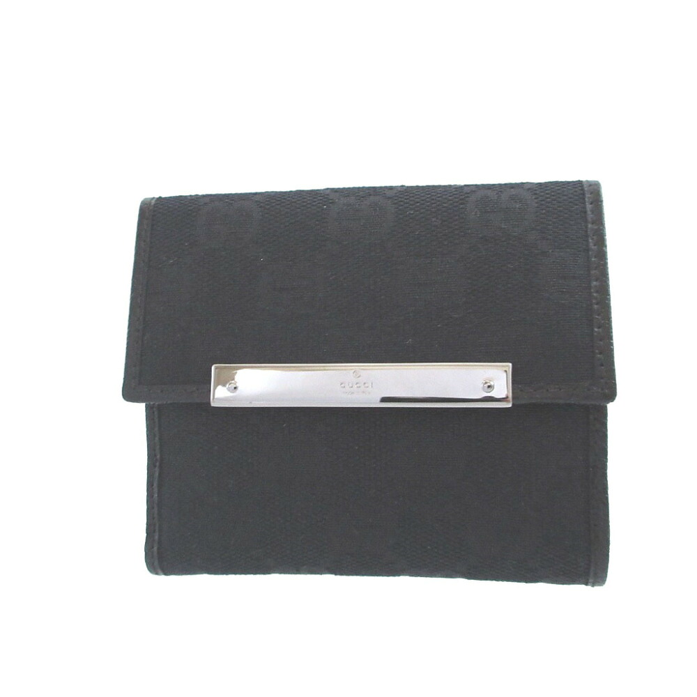 新品負けず劣らず グッチ 112716 GG帆布 なめし革 黒いこと 黒 W引っかかり紙入れ 紙入れ 0944【中古】GUCCI