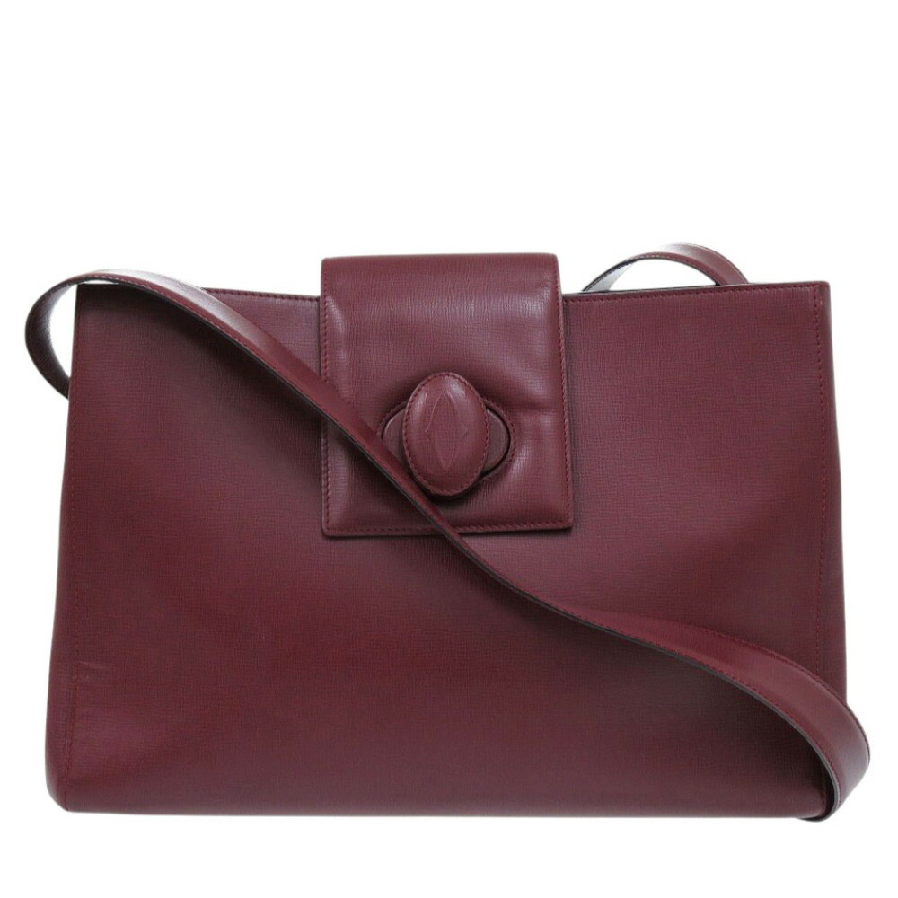 美品 カルティエ 帆柱生産ライン なめし革 ボルドーワイン ショルダーバッグ 赤 1288【中古】CARTIER