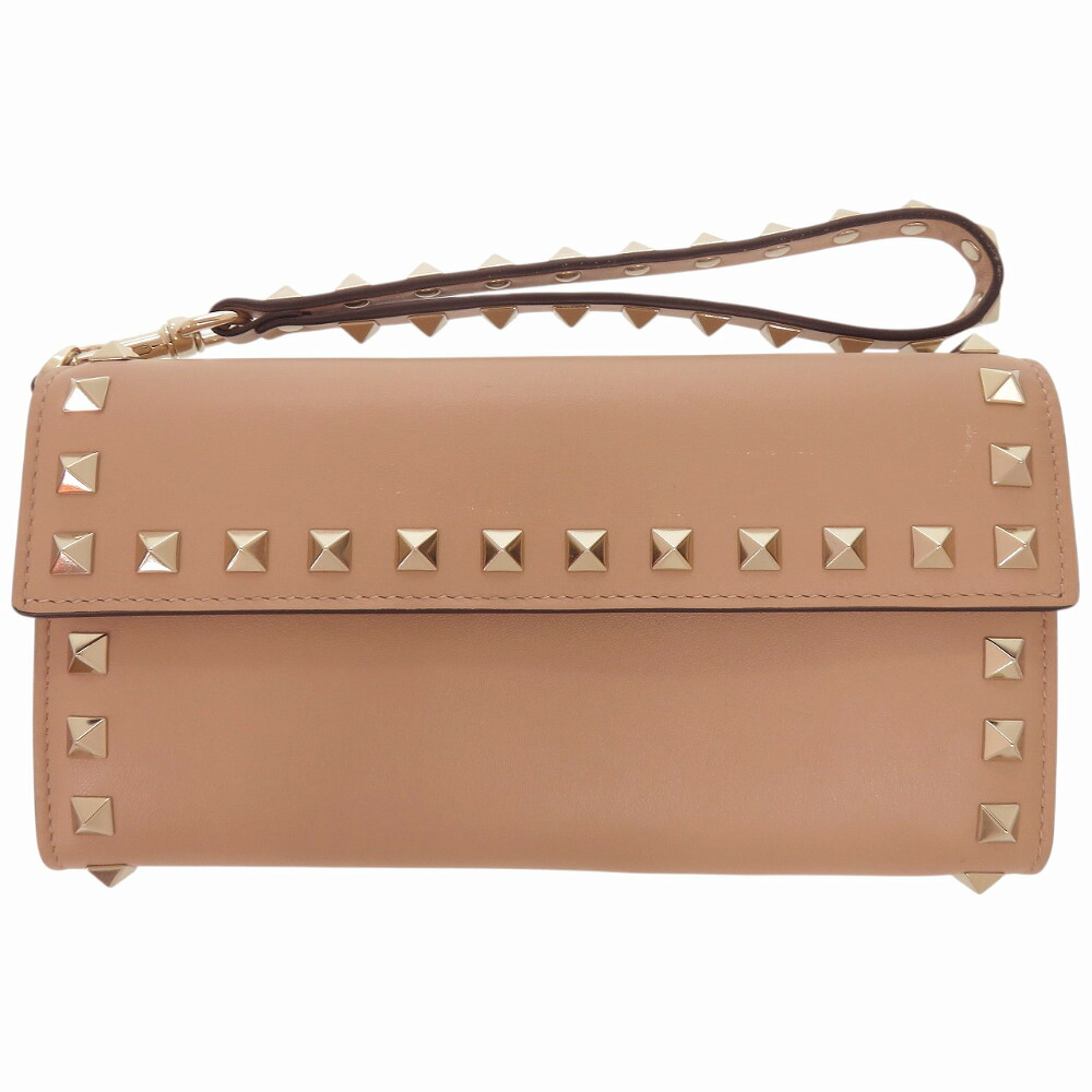 美品 ヴァレンティノ ガラヴァーニ ロックスタッズ QW1P0225BOL レザー ベージュ 長財布 0355【中古】Valentino Garavani｜ＬＩＦＥ ＴＩＭＥ店クラッチバッグ・セカンドバッグ