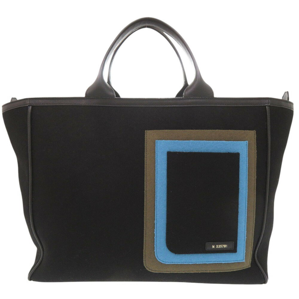 美品 ヴァレクストラ ラージ なめし革 フェルト 黒いこと トートバッグ 黒 1345【中古】Valextra