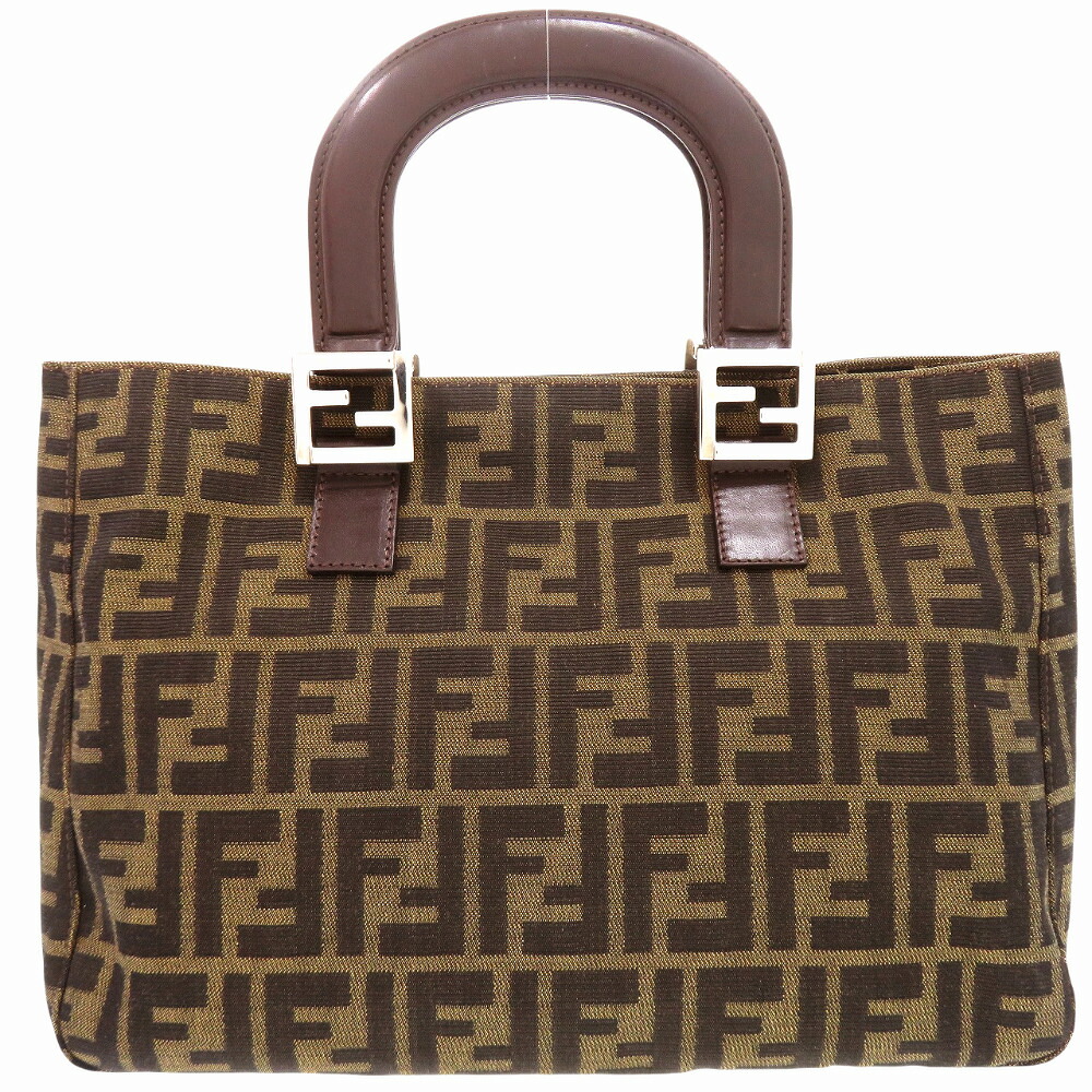 美品 フェンディ ズッカ  26329 なめし革 帆布 赤銅色 ハンドバック 0866【中古】FENDI