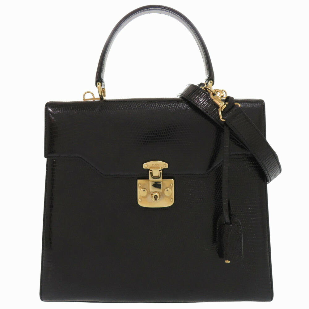 美品 グッチ 小母さん鍵を掛ける 0000 926 0192 蜥蜴 黒いこと ハンドバック 黒 0428【中古】GUCCI