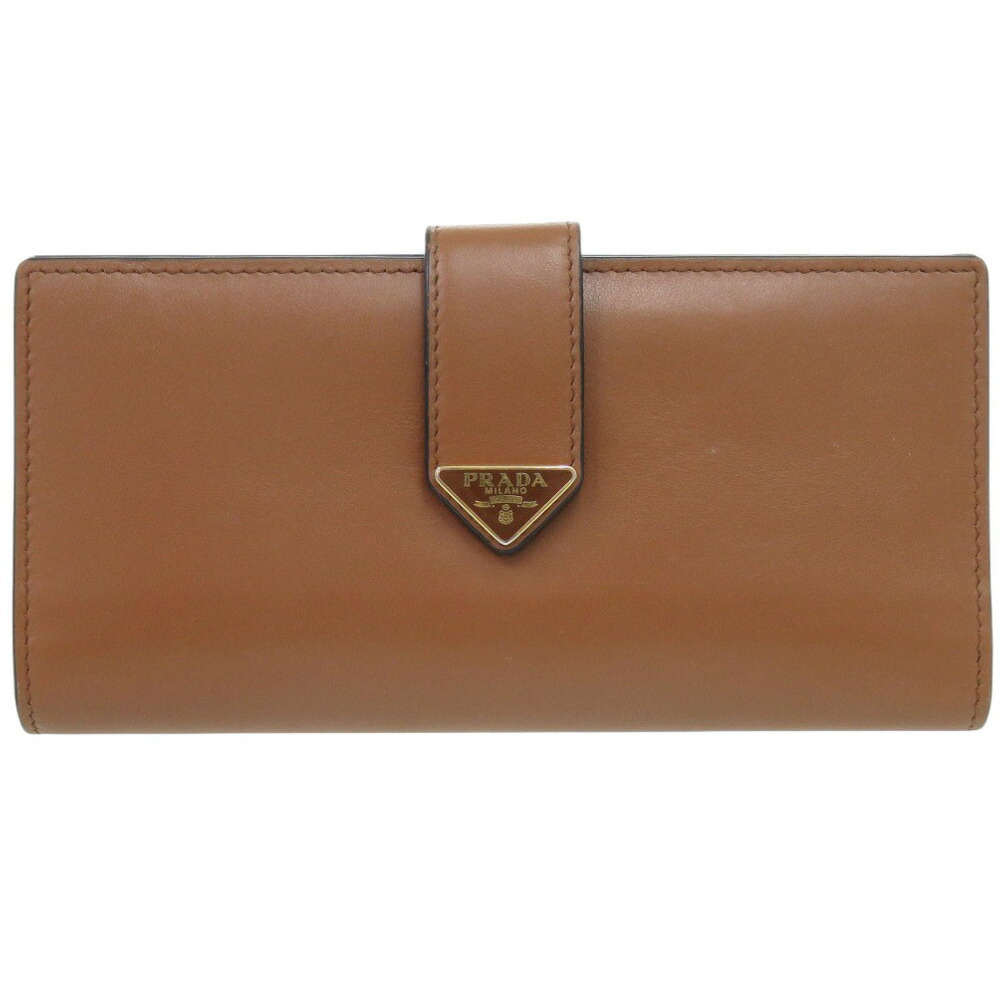 プラダ シティカーフタブ 1MV025 なめし革 赤銅色 長紙入れ 茶 0998【中古】PRADA