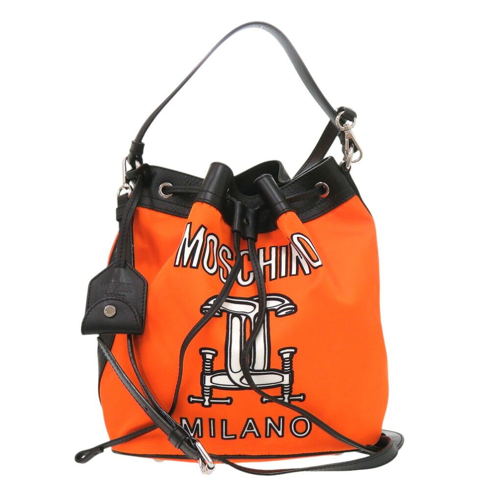 美品 モスキーノ ナイロン レザー オレンジ ブラック 2way ハンドバッグ ショルダーバッグ 1269【中古】MOSCHINO｜ＬＩＦＥ ＴＩＭＥ店