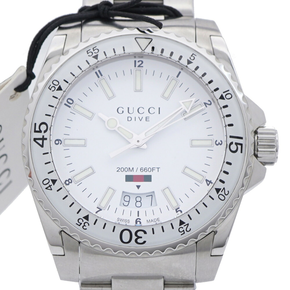未使用 グッチ ダイブ 136.3 クオーツ 腕時計 ステンレススチール ホワイト 白文字盤 0550【中古】GUCCI メンズ|LIFE TIME店