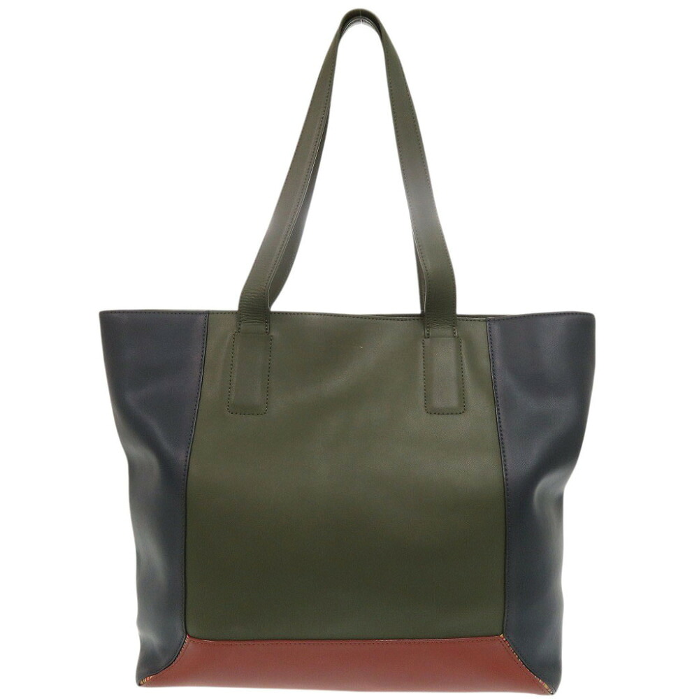 ポールスミス コントラストカラーブロック レザー カーキ ブルー ブラウン トートバッグ 1743【中古】Paul Smith｜ＬＩＦＥ ＴＩＭＥ店