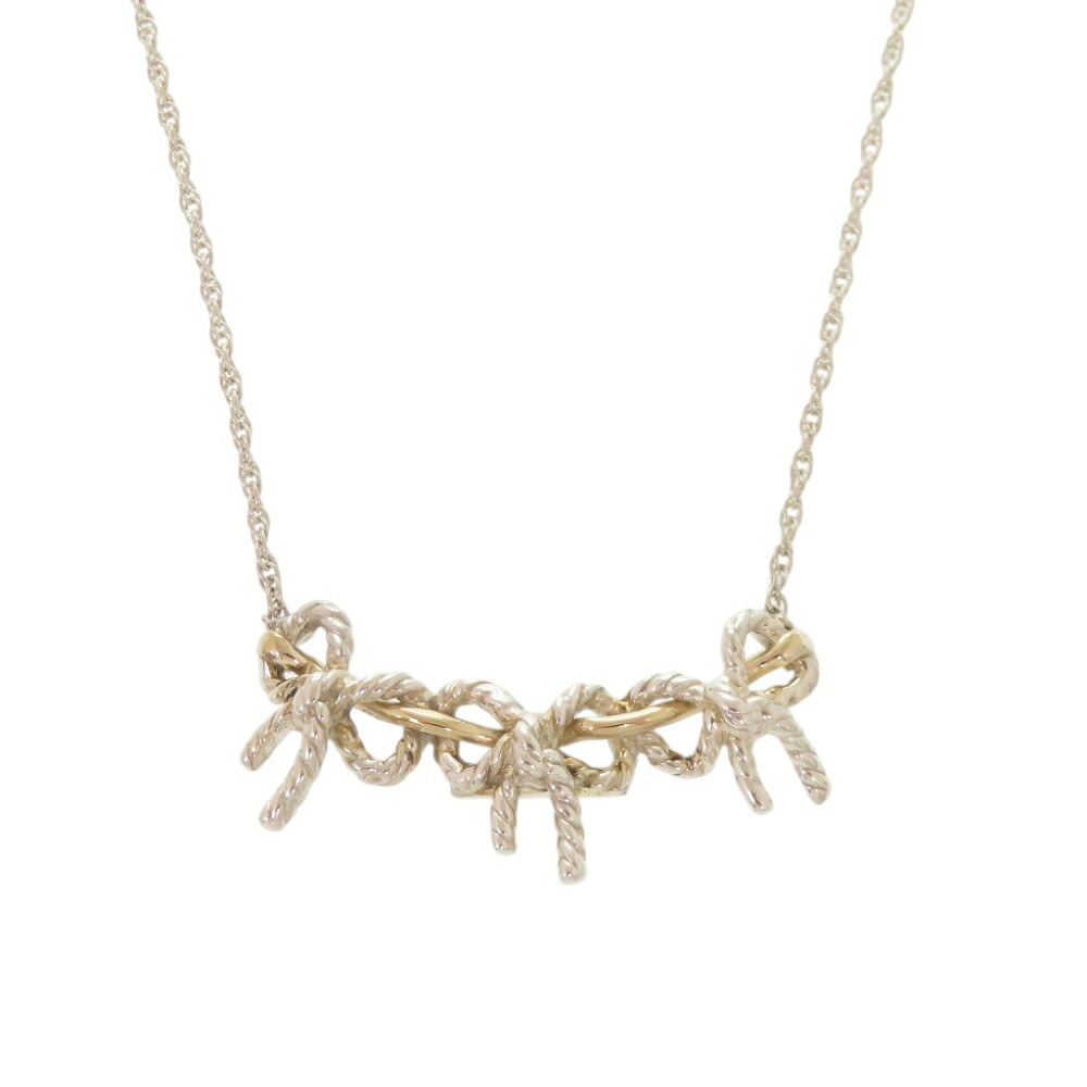 美品 ティファニー トリプルリボン シルバー925 K18YG 750YG ネックレス シルバー イエローゴールド 1141【中古】TIFFANY&Co.｜ＬＩＦＥ ＴＩＭＥ店