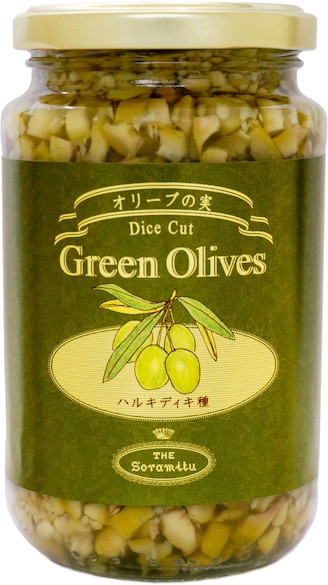 【12個セット】そらみつ株式会社　グリーンオリーブ　ダイスカット　３７０瓶 180g