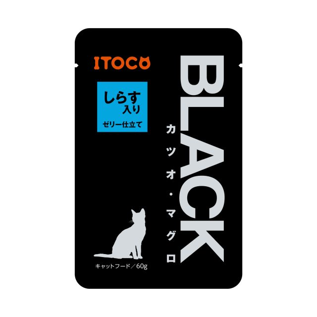 【同梱不可】【112個セット】株式会社イトウアンドカンパニーリミテッド ＢＬＡＣＫ　カツオ・マグロ　しらす入りゼリー仕立て６０ｇ