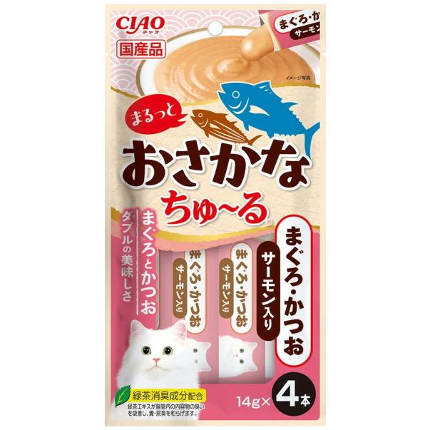 いなばペットフード 【同梱不可】【48個セット】いなばペットフード株式会社　ＣＩＡＯ　まるっとおさかなちゅーる　まぐろ・かつお　サーモン入り１４ｇ×４Ｐ