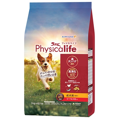 【同梱不可】　【4個セット】　ユニ・チャーム Ｐｈｙｓｉｃａｌｉｆｅ　成犬用　ビーフ＆大豆入り２ｋｇ｜スペシャルスペース くらし館