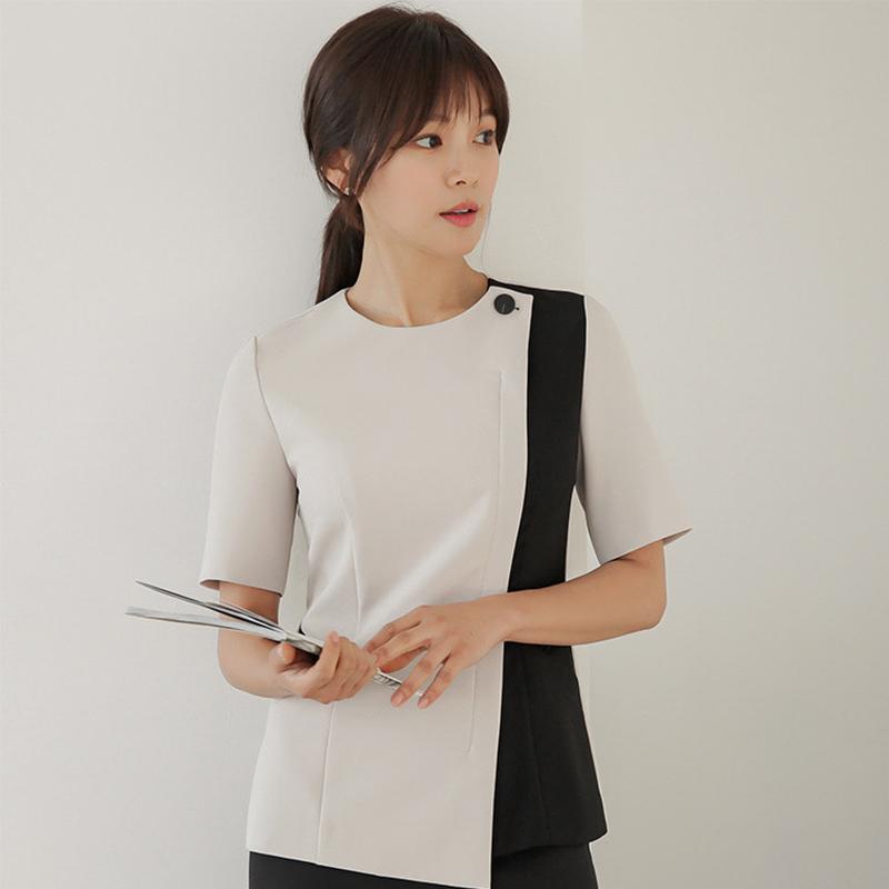 レディース 流行り物 御役目 制服 ユニフォーム コスプレお召しもの 韓国表現スタイル か細い填まる タトゥー ネイリスト 科学技術者 背広 半袖 歯科 美容室