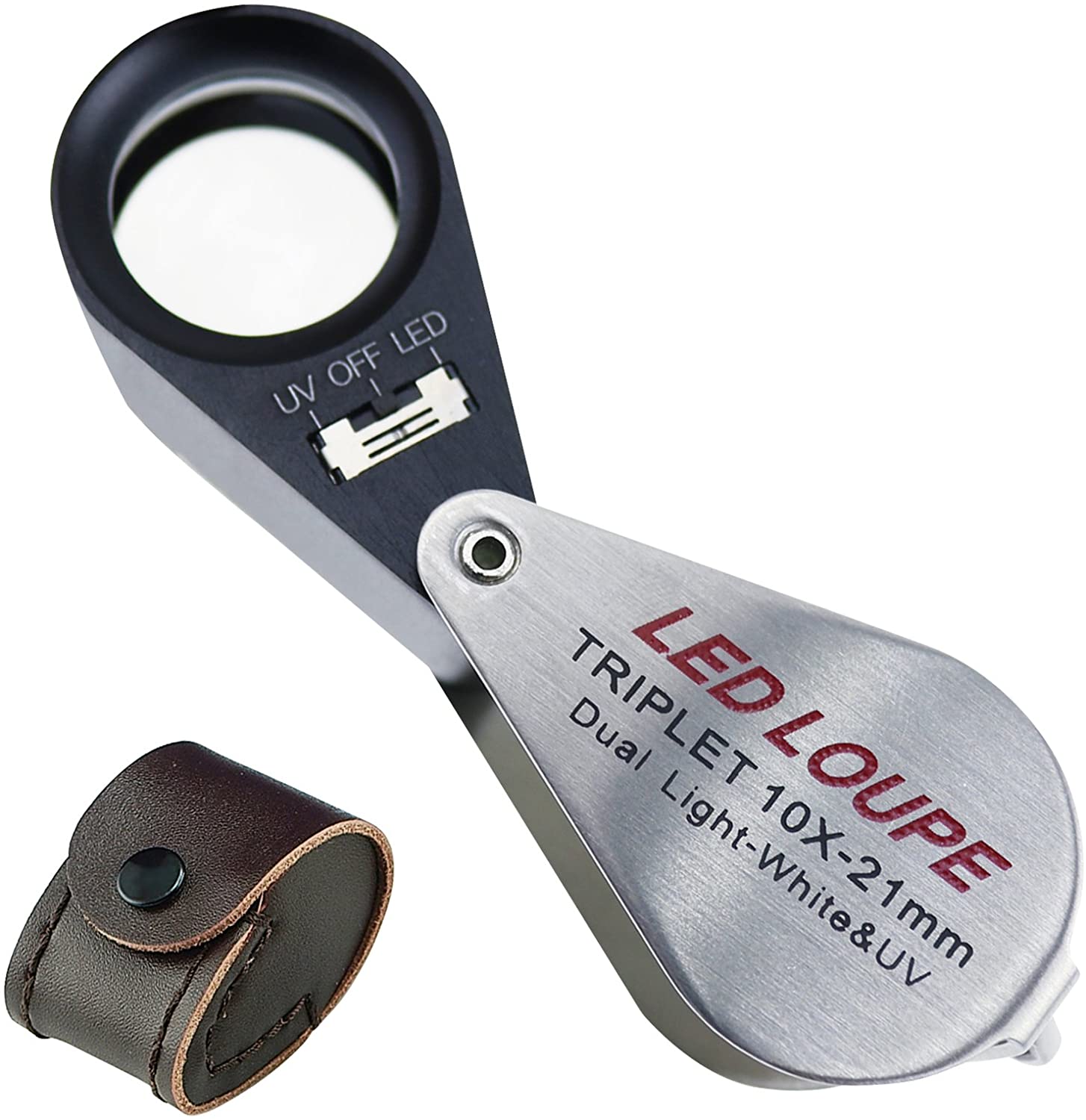mm LEDとUVライト付き コイン 折り畳み式 拡大鏡 宝石鑑定用 ジュエリールーペ ルーペ 21 倍 切手 ルーペ トリプレットレンズ 時計作り 倍率10x