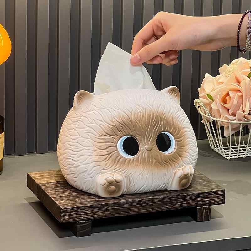 リビング 卓上 猫柄 多用途 かわいい セラミック ティッシュボックス 収納