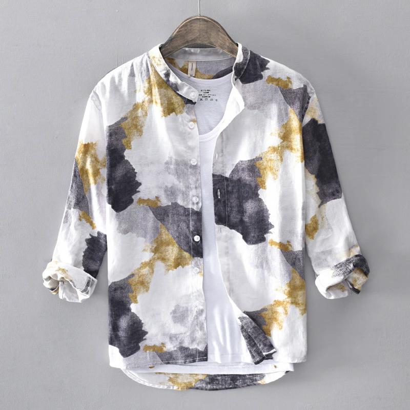 秋 リネン リネン 春 シャツ 父の日【M/L/XL/XXL/XXXL】 オールシーズン 綿麻 大きいサイズ カジュアルシャツ 部屋着 在宅勤務 ワイシャツ 贈り物 2色 夏 ギフト 冬 メンズ クールビズ ストレッチ ビジネス 麻シャツ シャツ 7分袖 紫外線対策