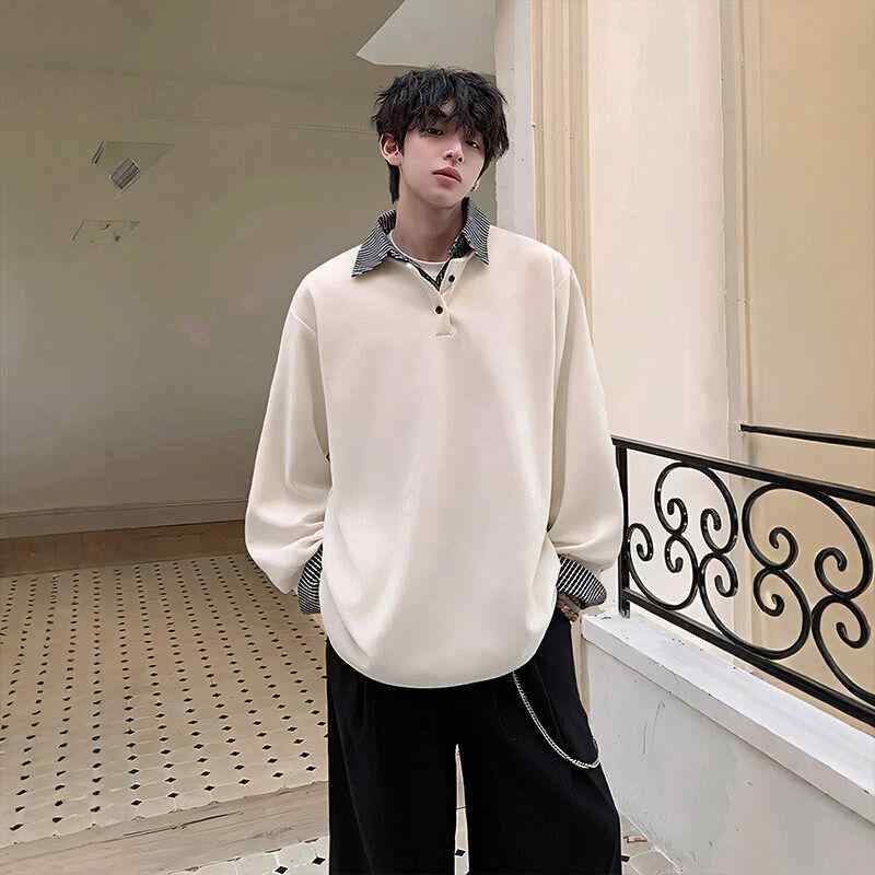 分かりやすい 用 春 コーデ 長袖 服 メンズ かっこいい オシャレ 普段使い走り トレイナー 通い表現スタイル アメリカン  心地よい 成人男性服 さらっと着 成年者 ゆったり影ぼうし 重ね着コーデ 流行り物 スポーツシャツ