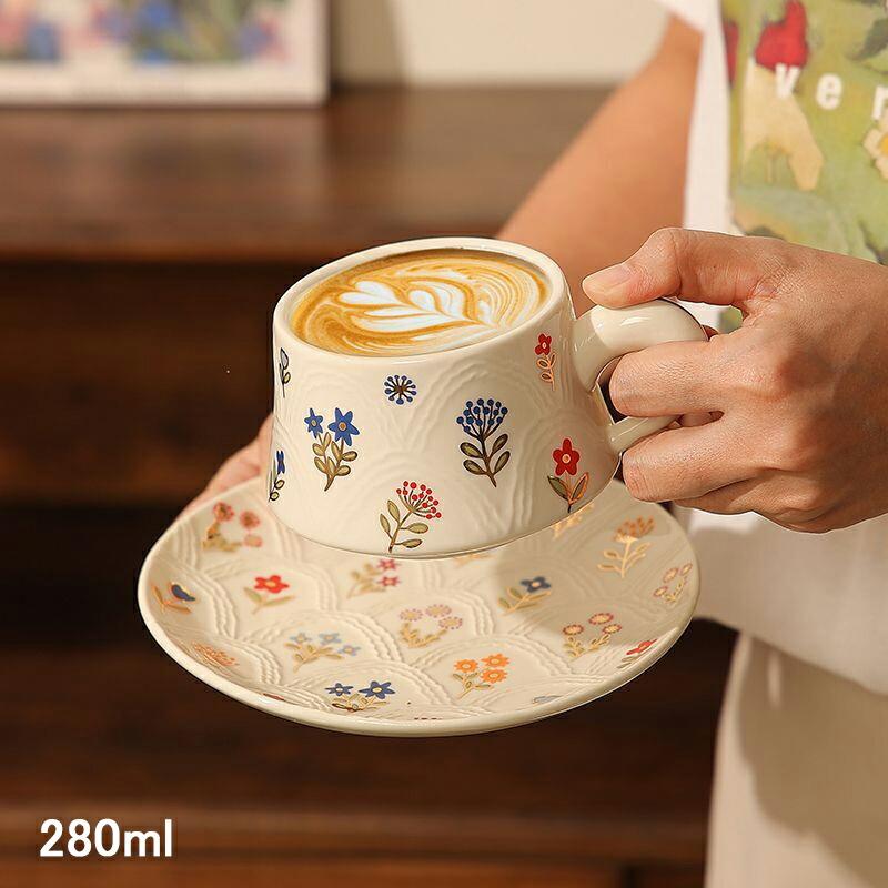 レトロ 素晴らしい 紅茶の葉 茶店 自然的 珈琲 洋食器 大衆食堂 差し上げ物 レトロ 書き割り 平円盤 カップ＆お皿 母の日 祝い事 優勝杯 水呑み ペアマグ 皿 白瀬戸もの 和食器 珈琲優勝杯 花柄 生まれ落ちる日 マグカップ 今めかしい 北欧 食器 280ml