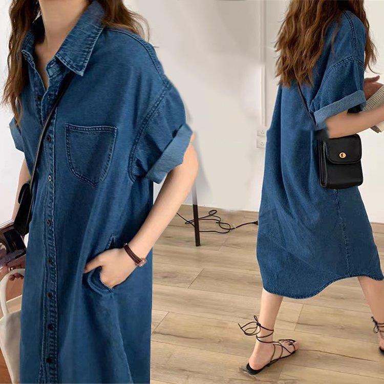 上品 シャツワンピース ワンピース 通勤 ゆったり 着痩せ ロング キレイめ レディース 半袖 40代 ミモレワンピース デニムワンピース 夏｜lifeactive