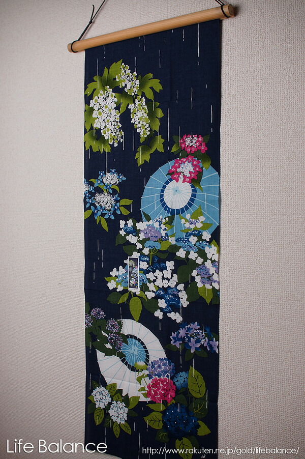 楽天市場 3枚でメール便送料無料 手ぬぐい濱文様 捺染てぬぐい 絵手拭い五月雨に紫陽花 Life Balance ライフバランス