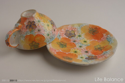 付与 工房ゆずりは 平安京花 コーヒー碗皿 491 Bagochile Cl