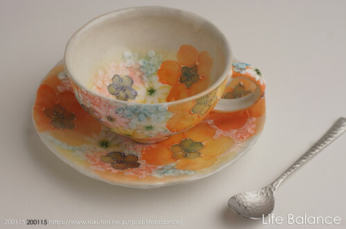 付与 工房ゆずりは 平安京花 コーヒー碗皿 491 Bagochile Cl