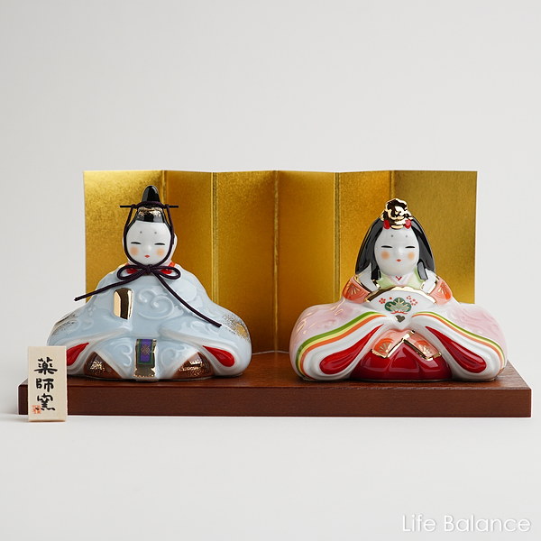 楽天市場】陶器 ひな人形 小さいお雛様 薬師窯 彩絵花錦雛（桃色） お
