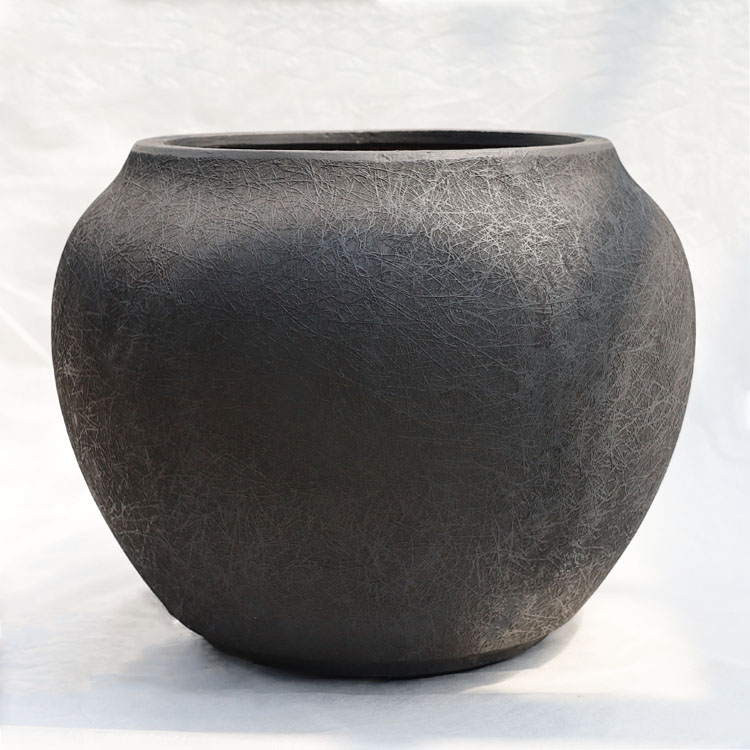 植木鉢 軽量大型 FRP製 ルノ シャロージャー アンティークブラック（黒） / φ44cm×H35cm（15号）