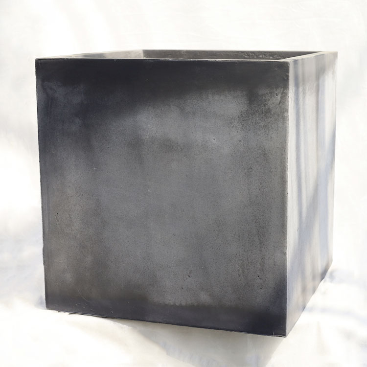 植木鉢【一点物】軽量 ファイバークレイ製 キューブポット グレー＋ダークグレー（斑） □50cm×H51cm（17号）B
